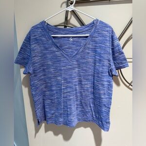 Lou & Grey Heathered Blue V-Neck Short Sleeve Tee Size S 100% Cotton